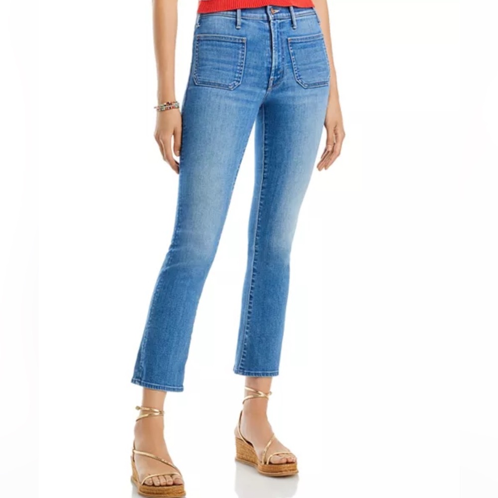 MOTHER The Patch Pocket Insider High Rise Ankle Straight Jeans in Happy Pill